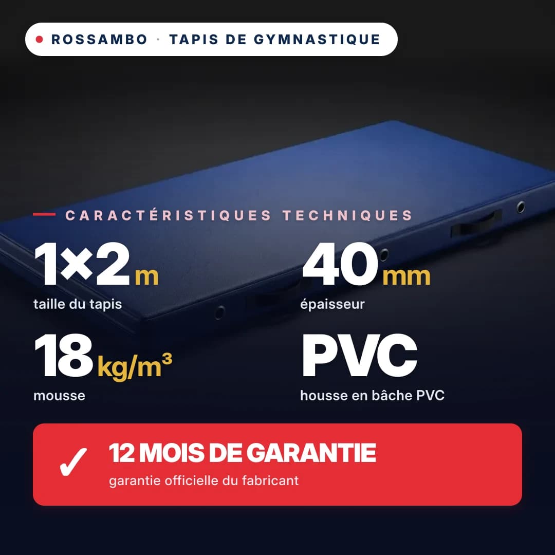 Tapis de gymnastique en mousse 18 kg/m³, housse en éco-cuir, 1×2×0,04 m