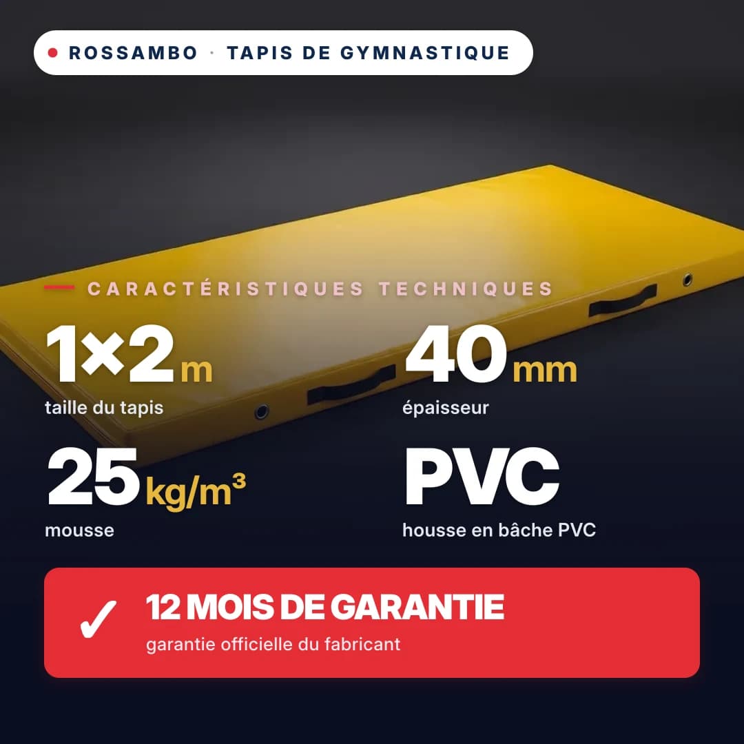 Tapis de gymnastique en mousse 25 kg/m³, housse PVC, 1×2×0,04 m