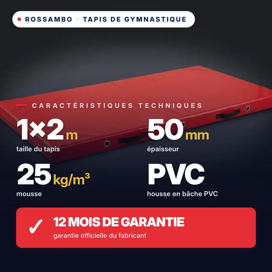 Tapis de gymnastique en mousse 25 kg/m³, housse PVC, 1×2×0,05 m