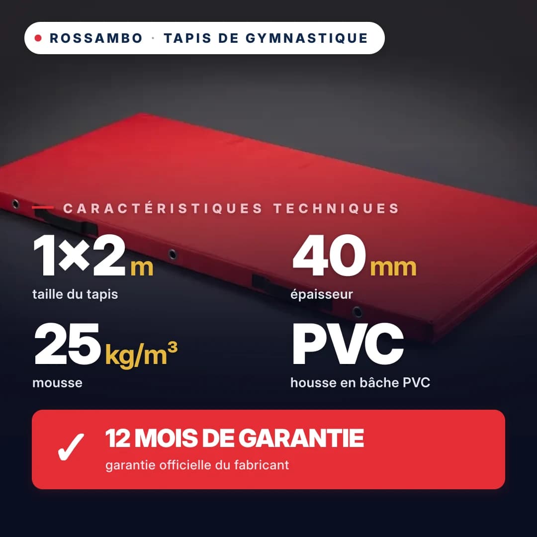 Tapis de gymnastique en mousse 25 kg/m³, housse Oxford, 1×2×0,04 m