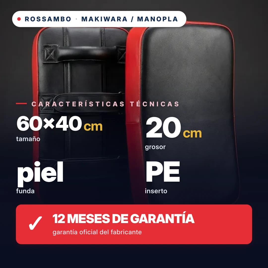 Makiwara rectangular para low kick, piel, 60×40×20 cm