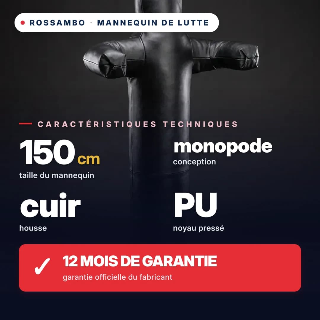 Mannequin de lutte à 1 jambe, cuir, 150 cm