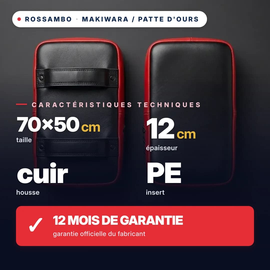 Makiwara rectangulaire, cuir, 70×50×12 cm