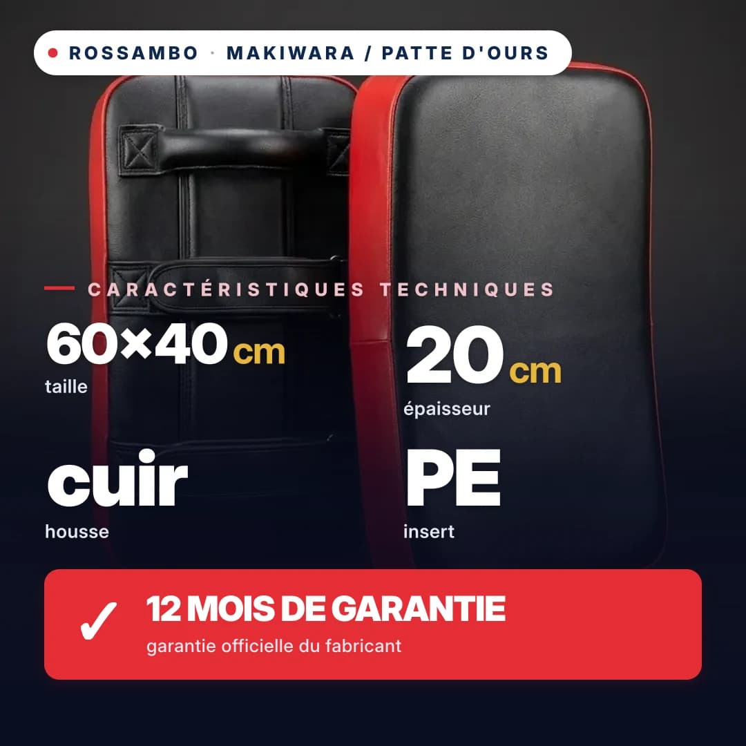 Makiwara rectangulaire pour low kick, cuir, 60×40×20 cm