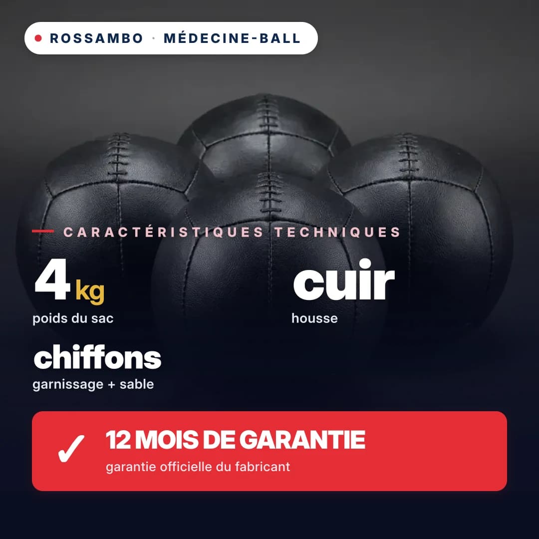 Médecine-ball, cuir, 4 kg