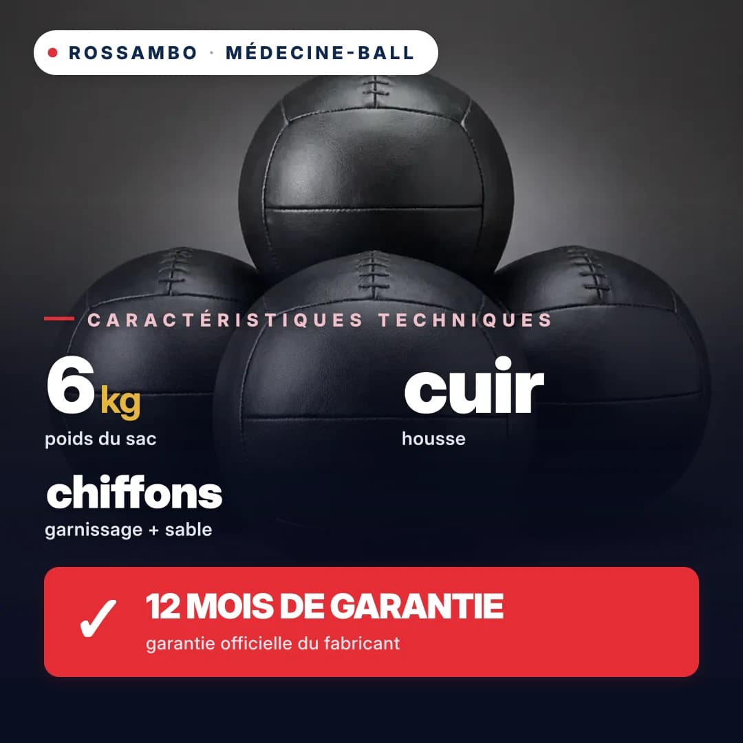 Médecine-ball, cuir, 6 kg