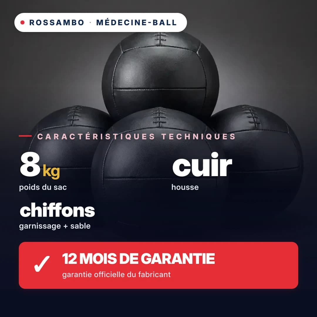 Médecine-ball, cuir, 8 kg