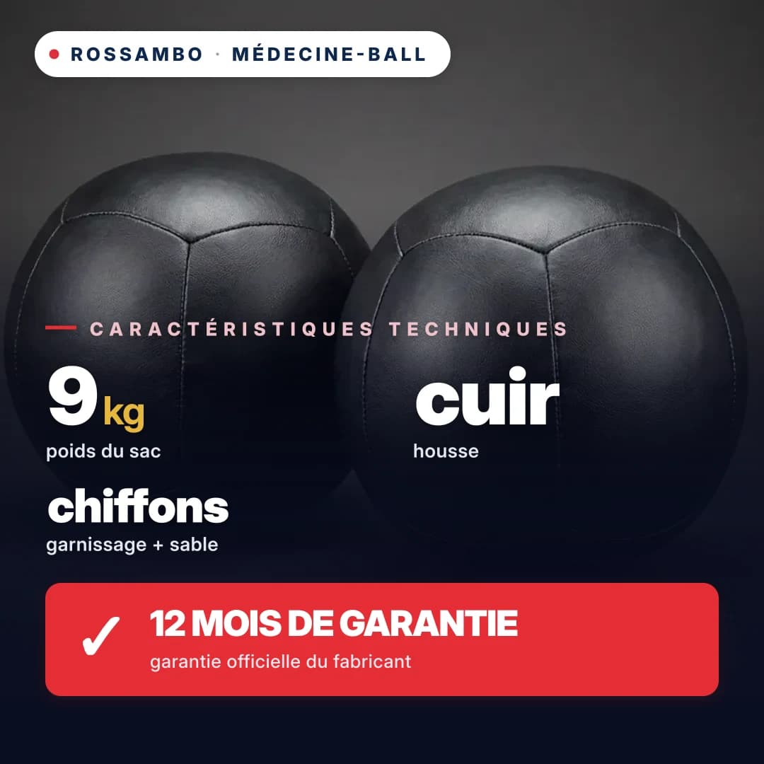 Médecine-ball, cuir, 9 kg