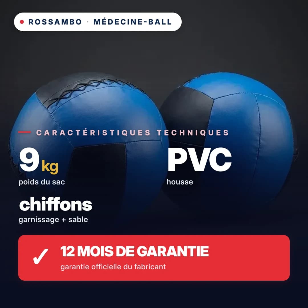 Médecine-ball, bâche PVC, 9 kg