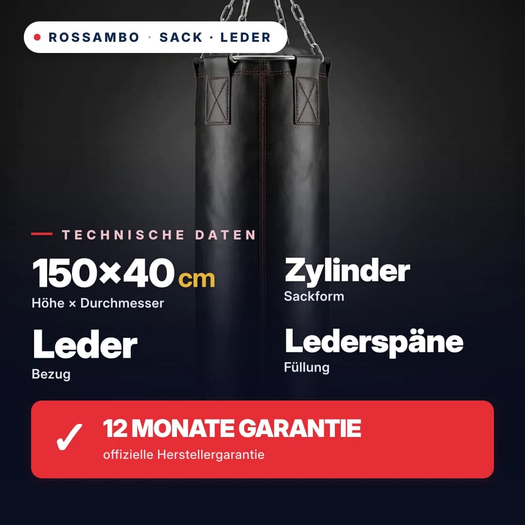 Boxsack Zylinder, Leder, 150×40 cm