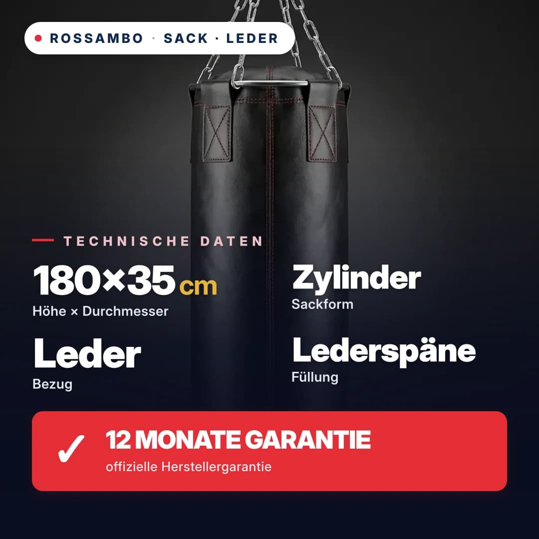 Boxsack Zylinder, Leder, 180×35 cm