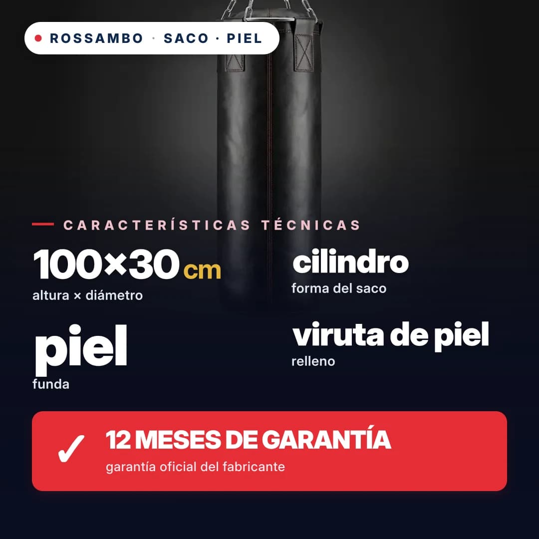 Saco de boxeo Cilindro, piel, 100×30 cm