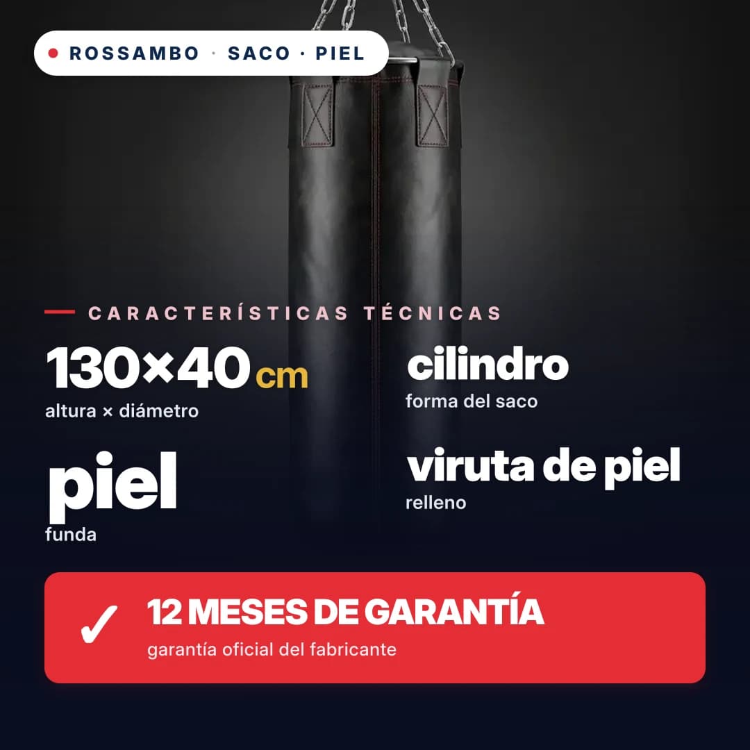Saco de boxeo Cilindro, piel, 130×40 cm