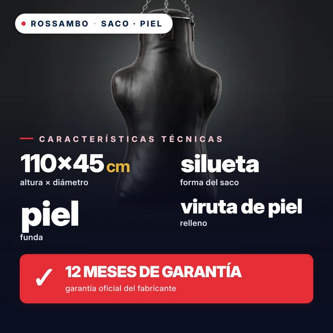 Saco de boxeo Silueta entallado, cuero, 110×45×30 cm