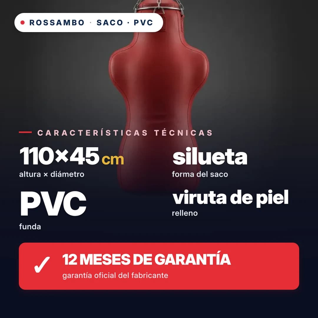 Saco de boxeo Silueta entallado, lona de PVC, 110×45×30 cm