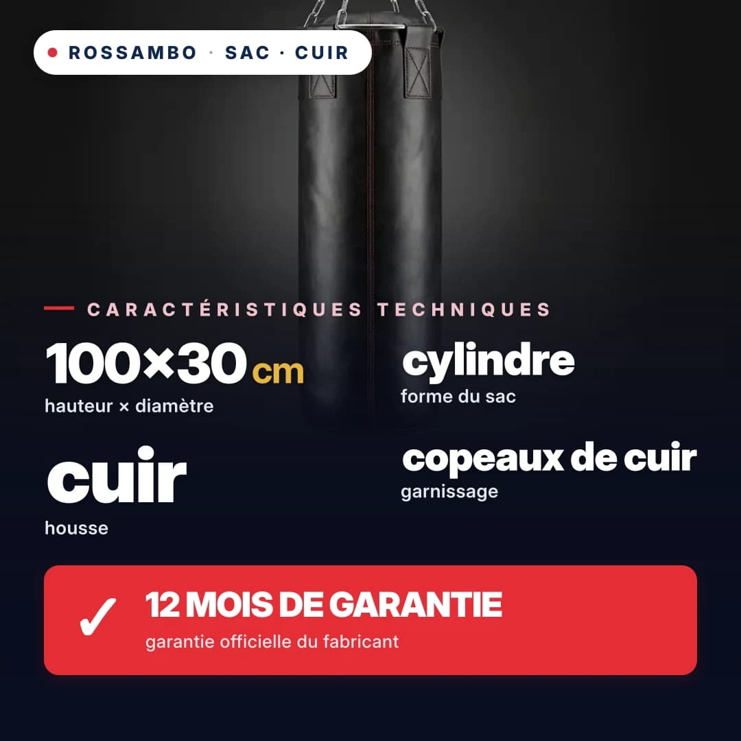 Sac de frappe Cylindre, cuir, 100×30 cm