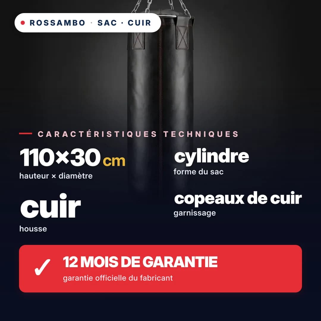 Sac de frappe Cylindre, cuir, 110×30 cm
