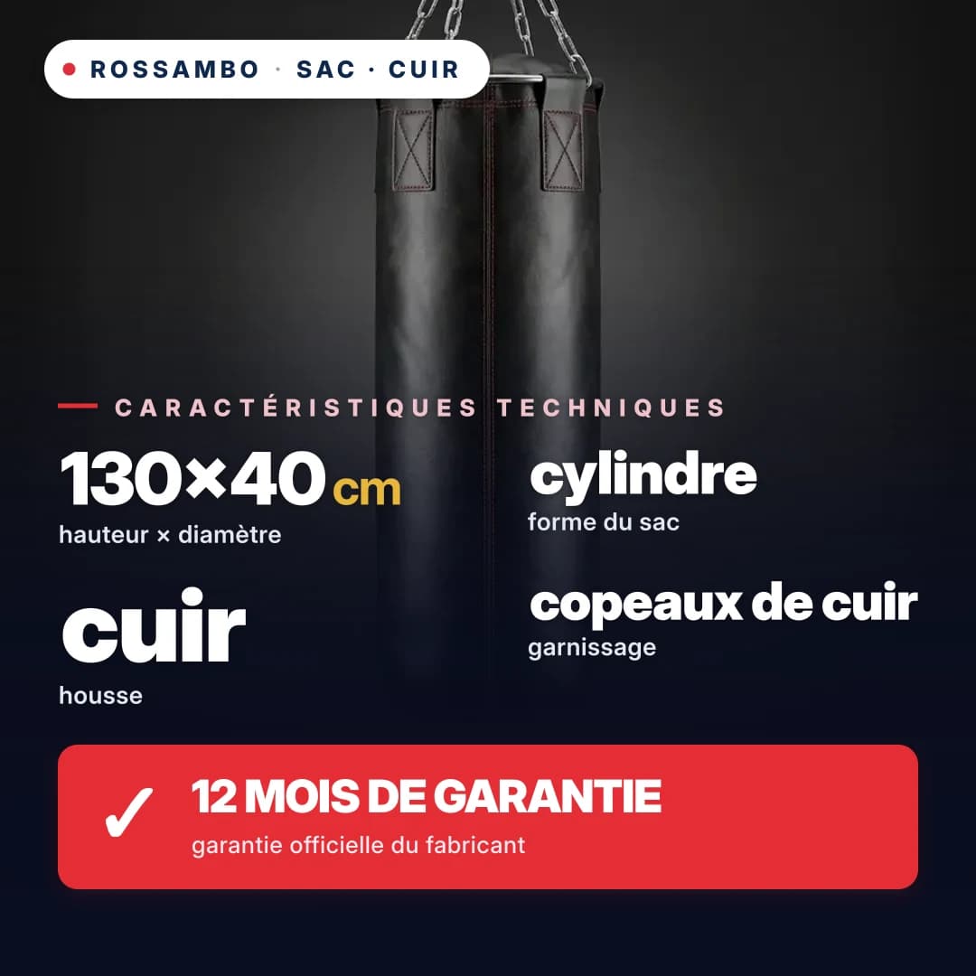 Sac de frappe Cylindre, cuir, 130×40 cm
