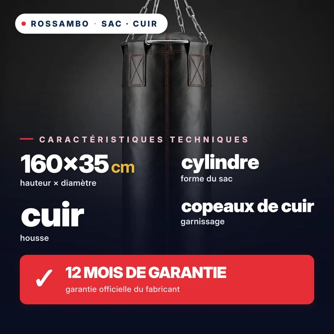 Sac de frappe Cylindre, cuir, 160×35 cm