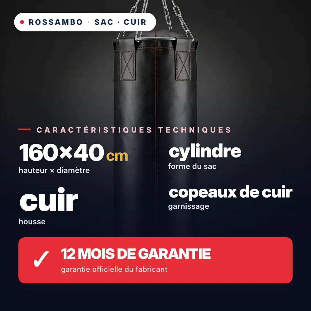 Sac de frappe Cylindre, cuir, 160×40 cm