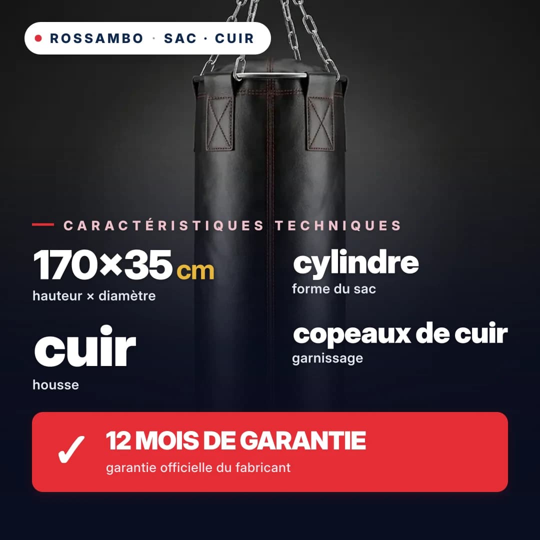 Sac de frappe Cylindre, cuir, 170×35 cm
