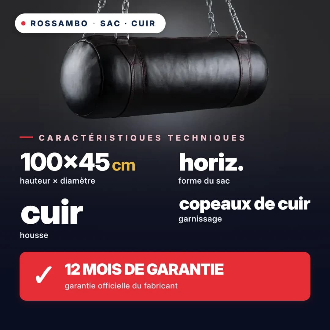 Sac de frappe Horizontal, cuir, 100×45 cm