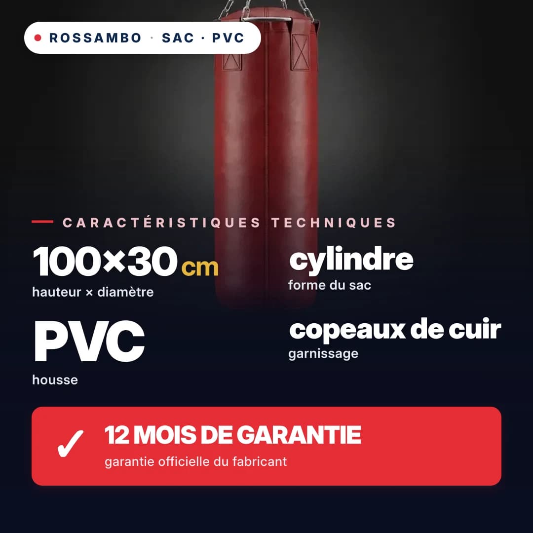 Sac de frappe Cylindre, bâche PVC, 100×30 cm