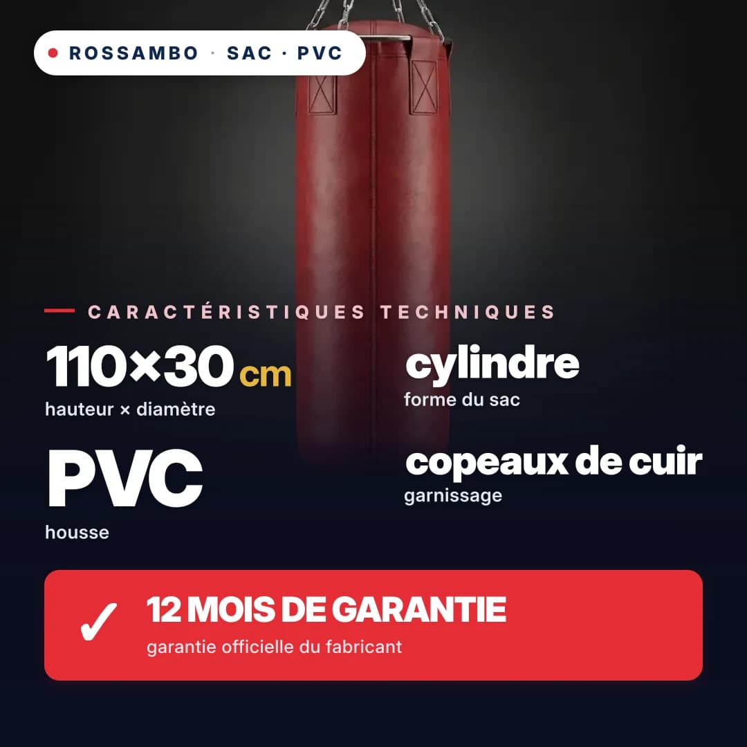 Sac de frappe Cylindre, bâche PVC, 110×30 cm