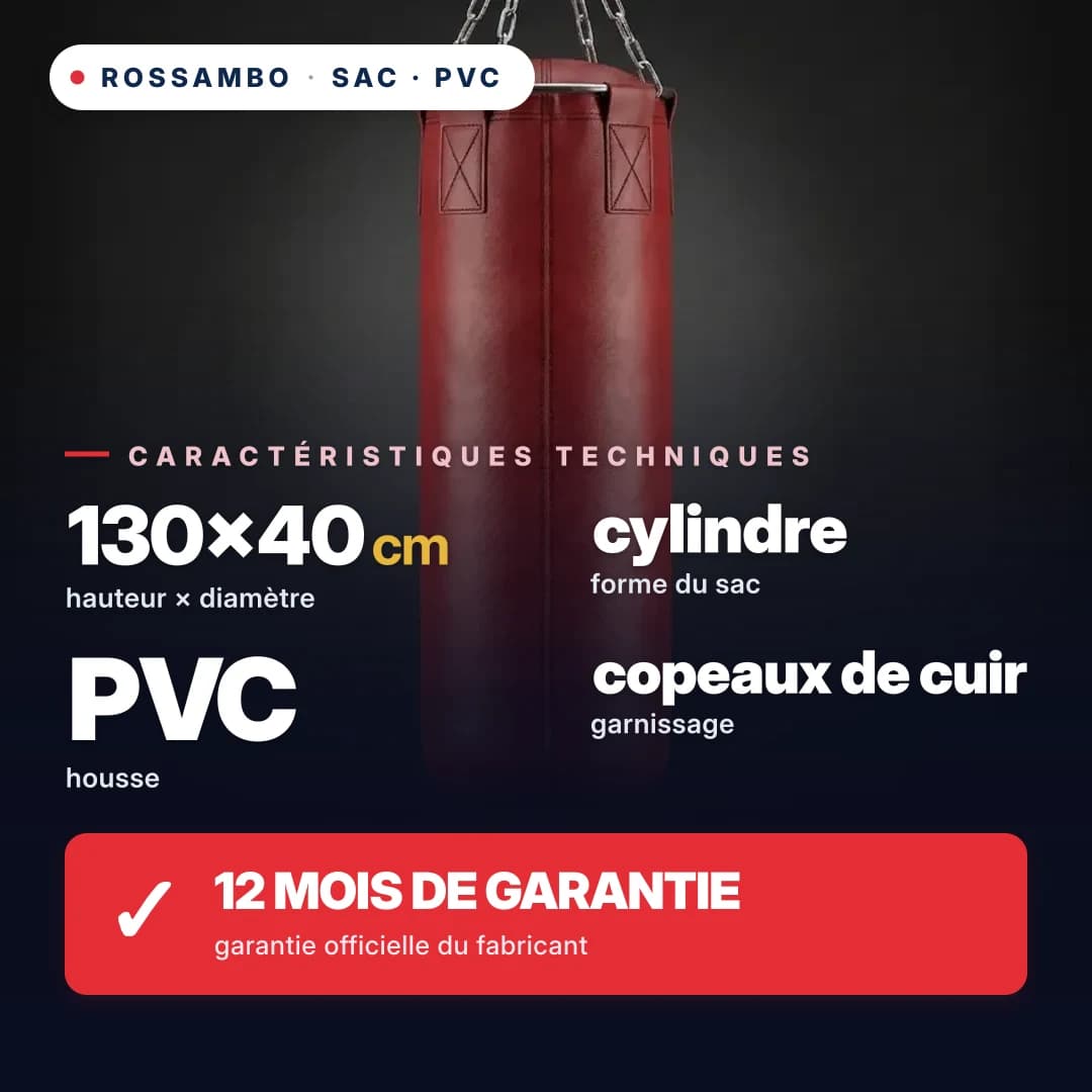 Sac de frappe Cylindre, bâche PVC, 130×40 cm