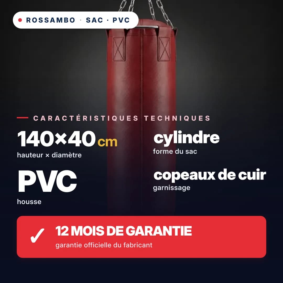 Sac de frappe Cylindre, bâche PVC, 140×40 cm