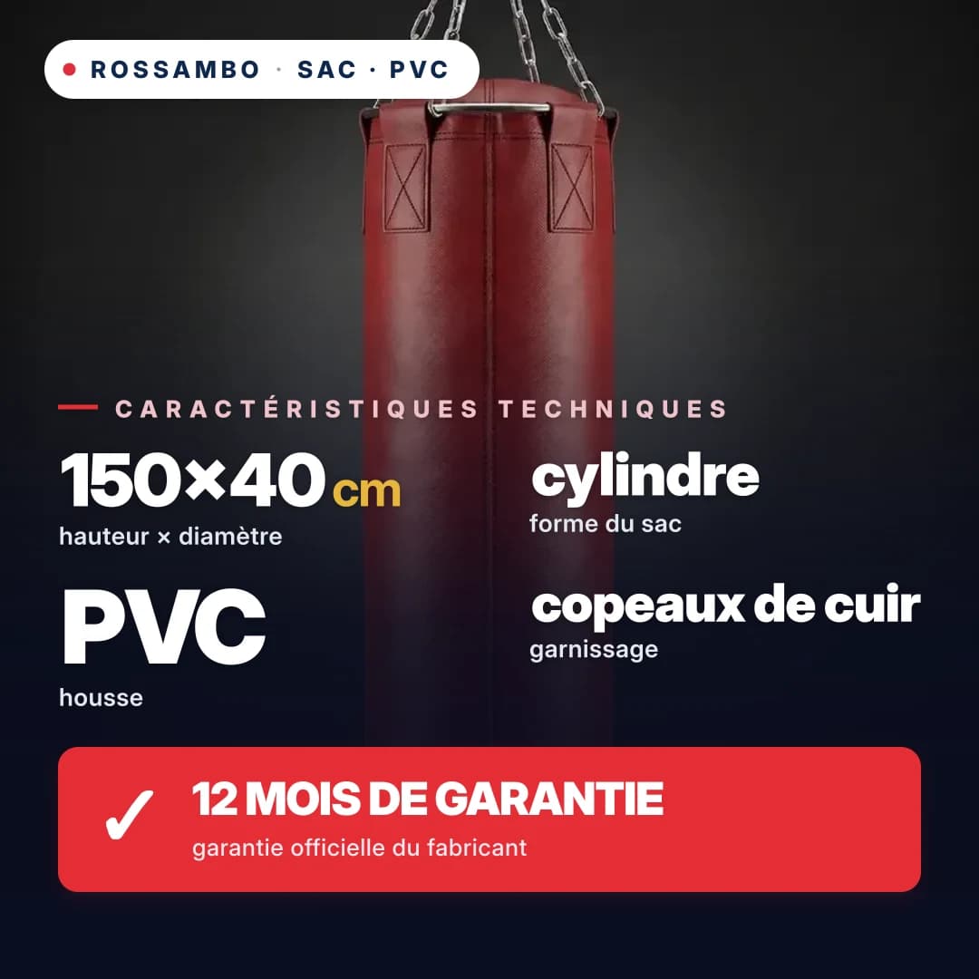 Sac de frappe Cylindre, bâche PVC, 150×40 cm