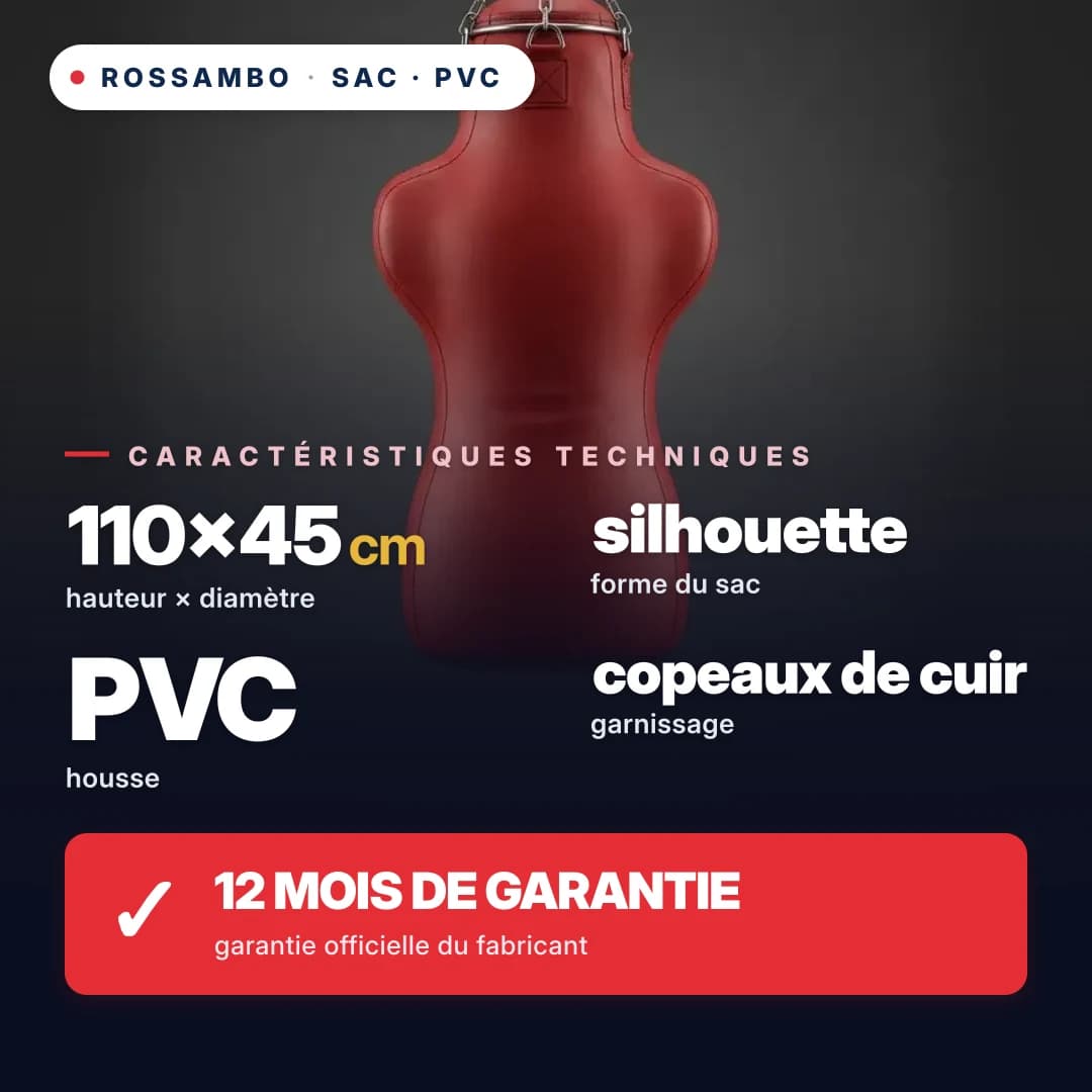 Sac de frappe Silhouette cintré, bâche PVC, 110×45×30 cm