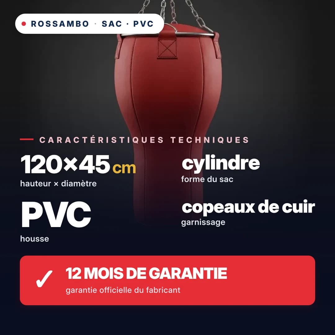 Sac de frappe Douille pour uppercuts, bâche PVC, 120×45×30 cm