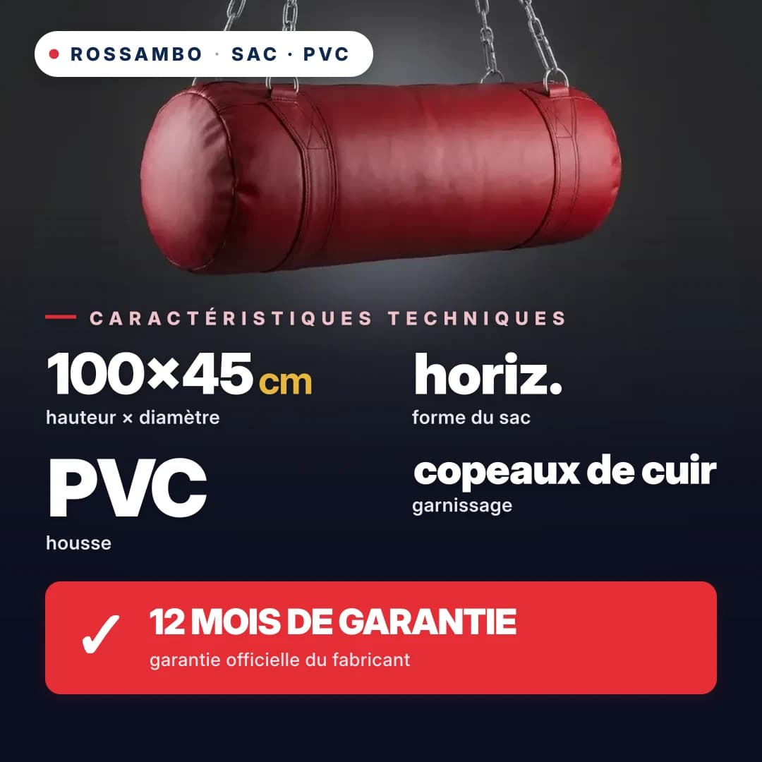 Sac de frappe Horizontal, bâche PVC, 100×45 cm