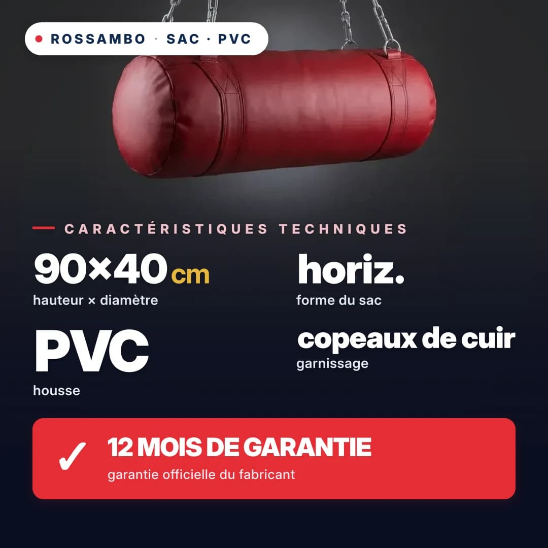 Sac de frappe Horizontal, bâche PVC, 90×40 cm