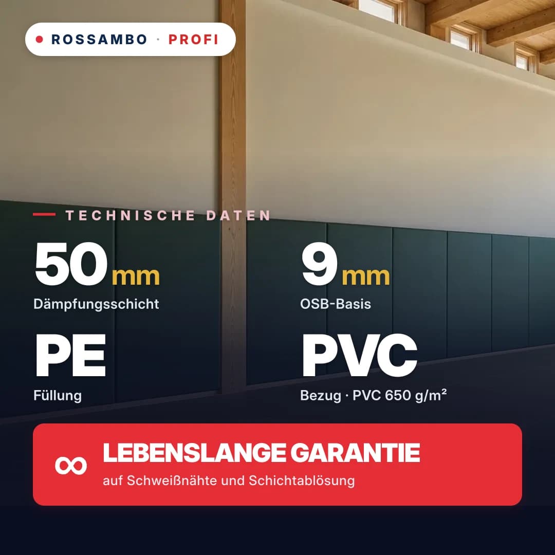 Wandschutzpolster PROFI mit Perforation, OSB 9 mm + PE-Schaum-Matte + PVC-Plane 650 g/m², 50 mm