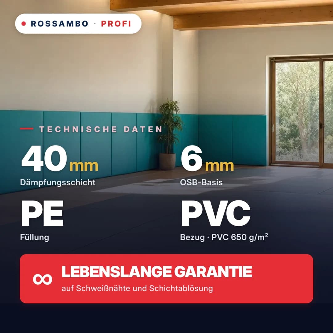 Wandschutzpolster PROFI, OSB 6 mm + PE-Schaum-Matte + PVC-Plane 650 g/m², 40 mm