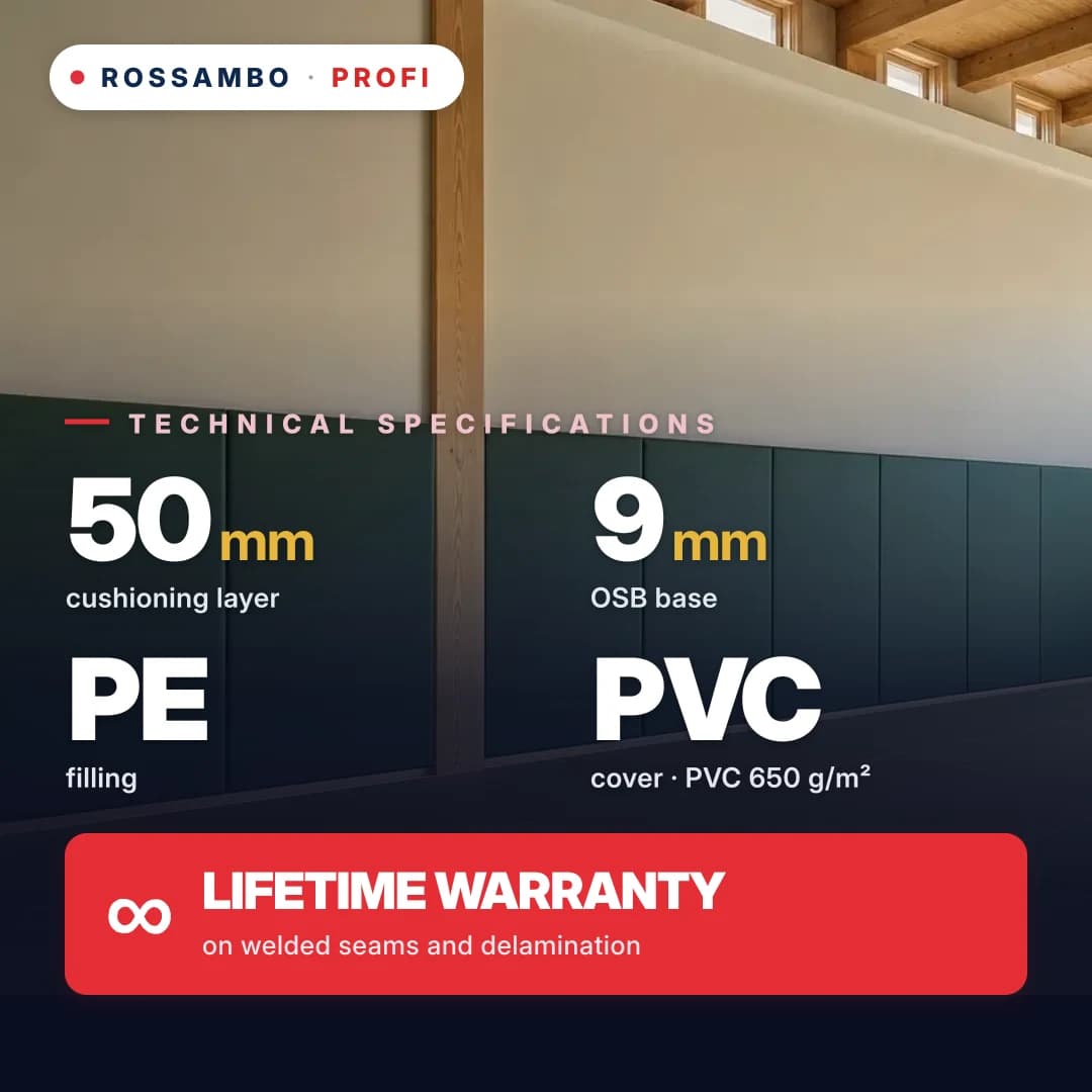 Perforated PROFI wall padding, OSB 9 mm + PE foam mat + PVC tarpaulin 650 g/m², 50 mm