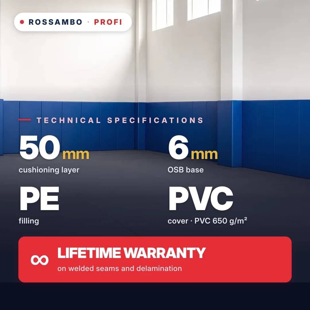 PROFI wall padding with perforation, 6 mm OSB + PE foam mat + PVC tarpaulin 650 g/m², 50 mm