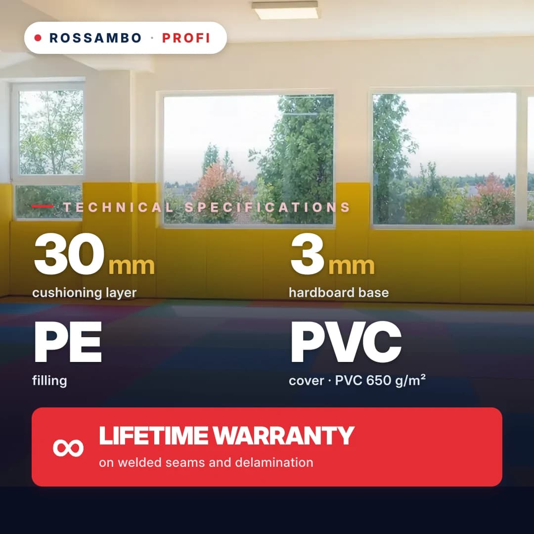 PROFI wall padding on hardboard, 3 mm hardboard + START PE foam mat + 650 g/m² PVC tarpaulin, 30 mm