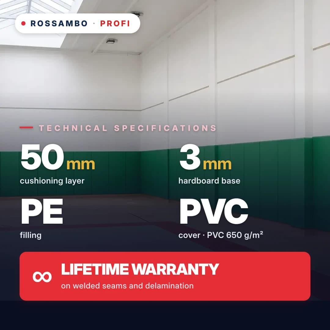 PROFI wall padding on hardboard, 3 mm hardboard + START PE foam mat + 650 g/m² PVC tarpaulin, 50 mm