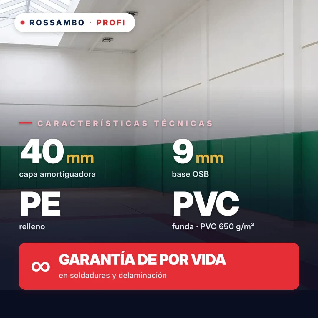 Protector de pared PROFI perforado, OSB 9 mm + colchoneta de espuma de PE + tela de PVC de 650 g/m², 40 mm