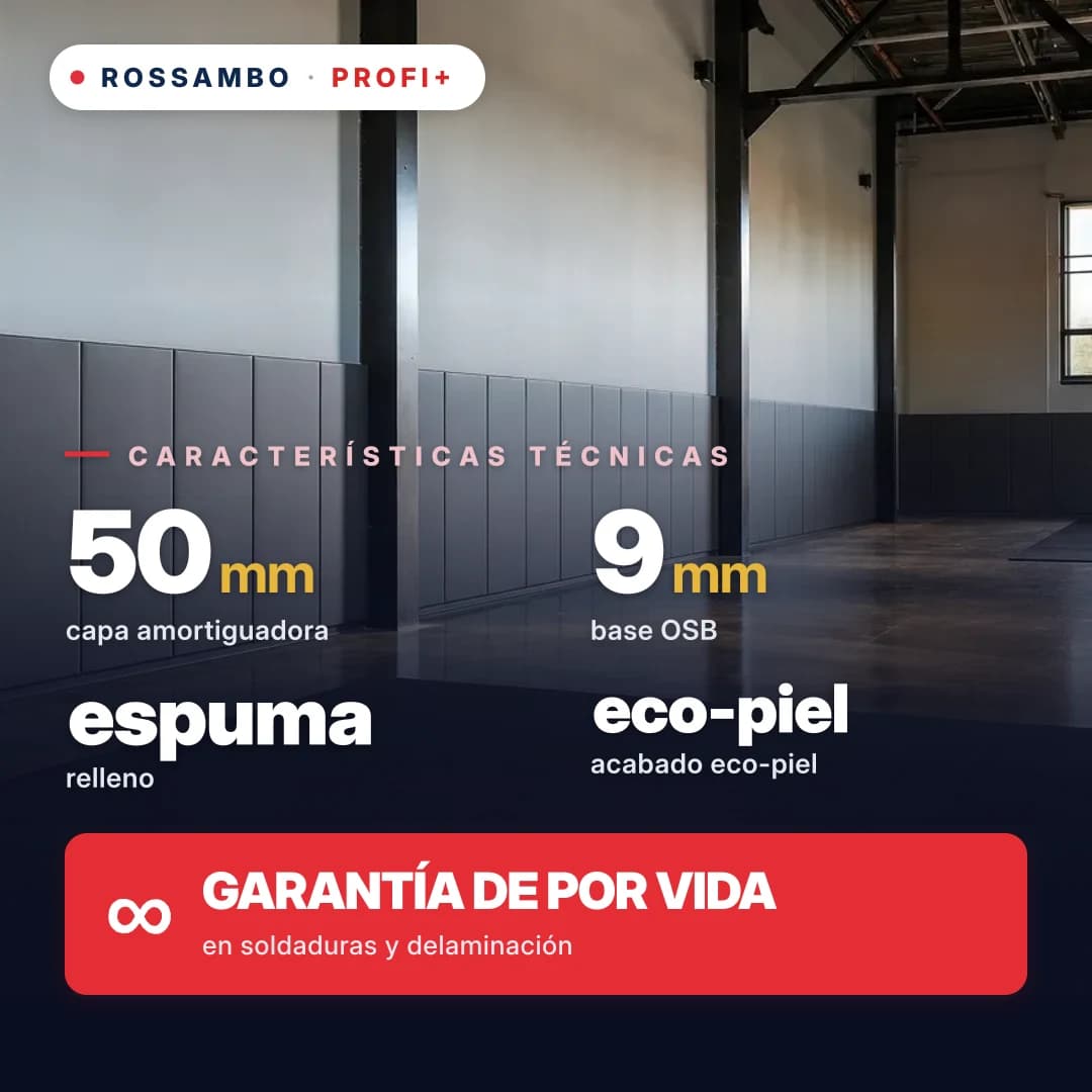 Protector de pared PROFI+ perforado, OSB 9 mm + espuma + piel ecológica, 50 mm