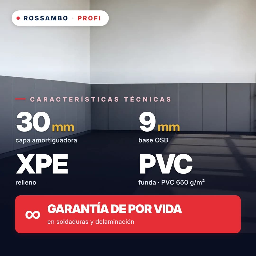 Protector de pared PROFI, OSB de 9 mm + espuma de polietileno reticulada químicamente de 33 kg/m³ + tejido de PVC, 30 mm