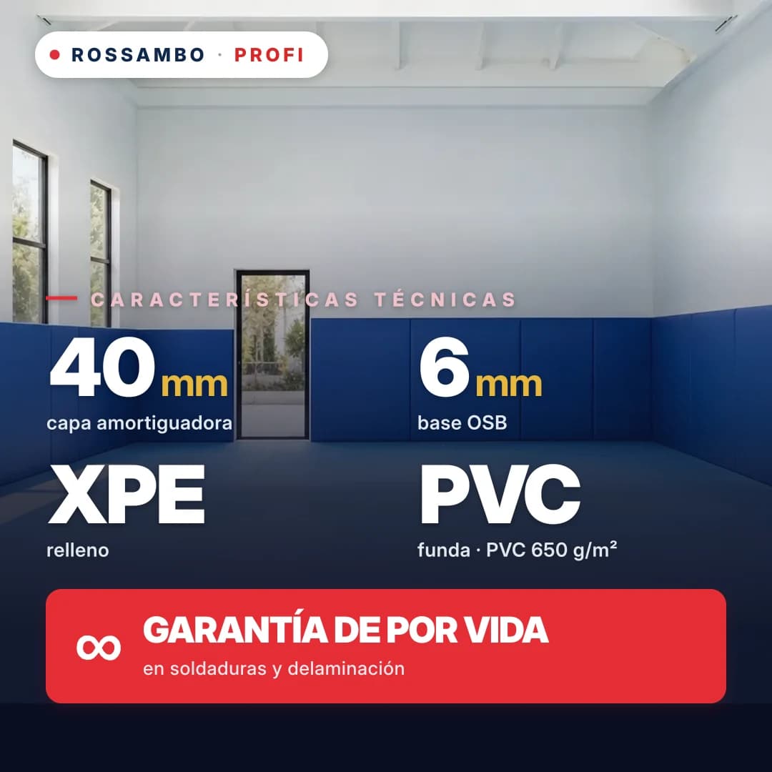 Protector de pared PROFI, OSB 6 mm + espuma de PE reticulada (XPE) 33 kg/m³ + tejido de PVC, 40 mm