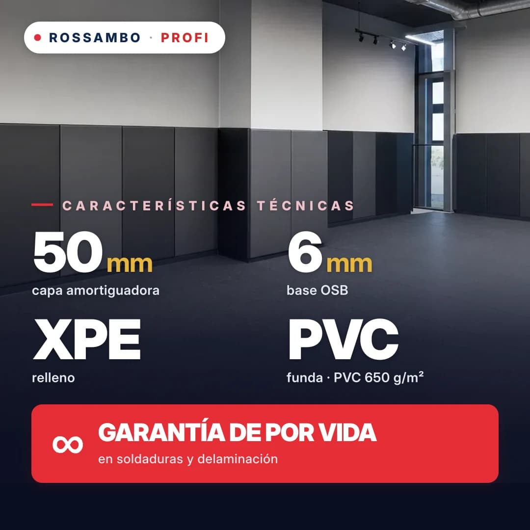 Protector de pared PROFI, OSB 6 mm + espuma de PE reticulada (XPE) 33 kg/m³ + tejido de PVC, 50 mm