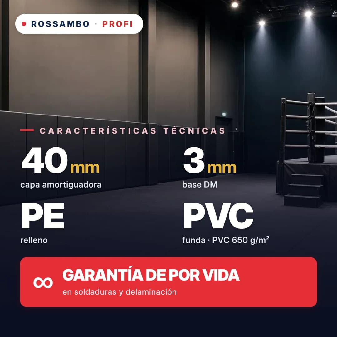 Protector de pared PROFI sobre tablero de fibra, tablero de fibra 3 mm + colchoneta de espuma de PE START + tejido de PVC 650 g/m², 40 mm