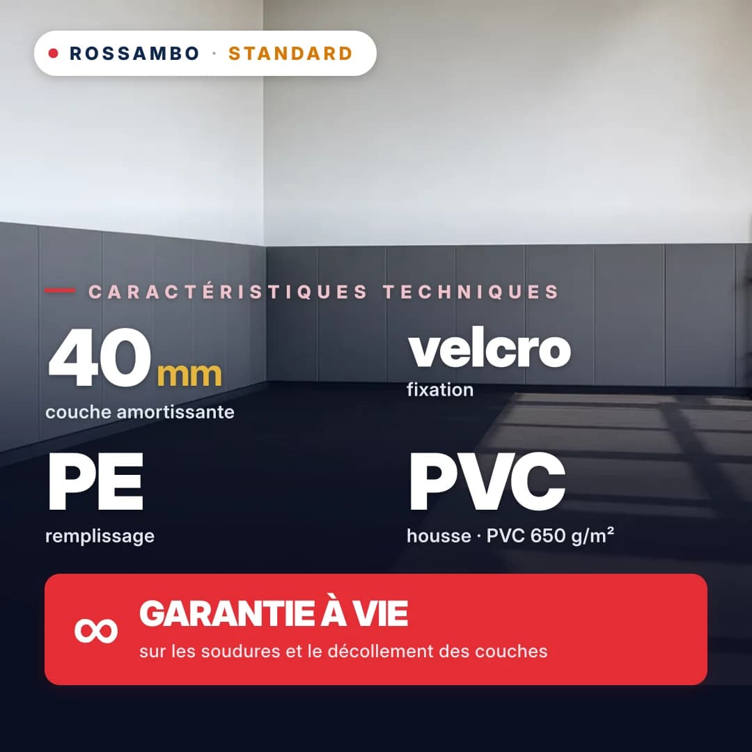 Protection murale STANDARD, mousse PE start + toile PVC 650 g/m², 40 mm