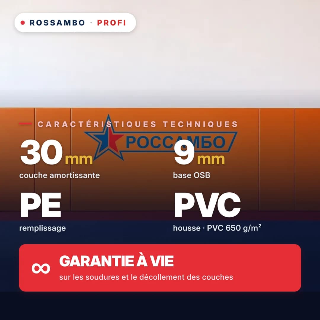 Protection murale PROFI, OSB 9 mm + tapis en mousse PE + toile PVC 650 g/m², 30 mm
