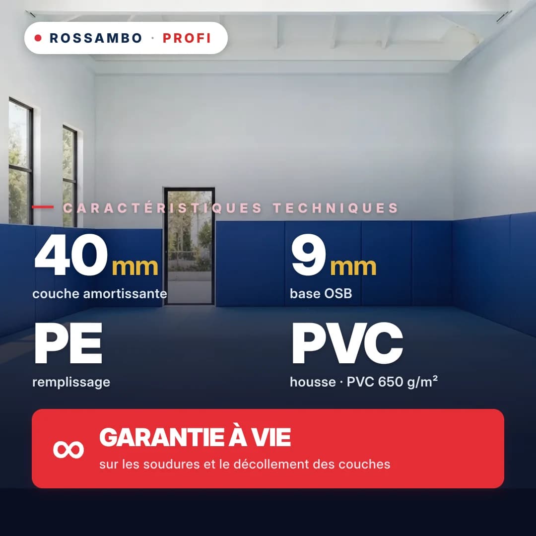 Protection murale PROFI, OSB 9 mm + tapis en mousse PE + toile PVC 650 g/m², 40 mm